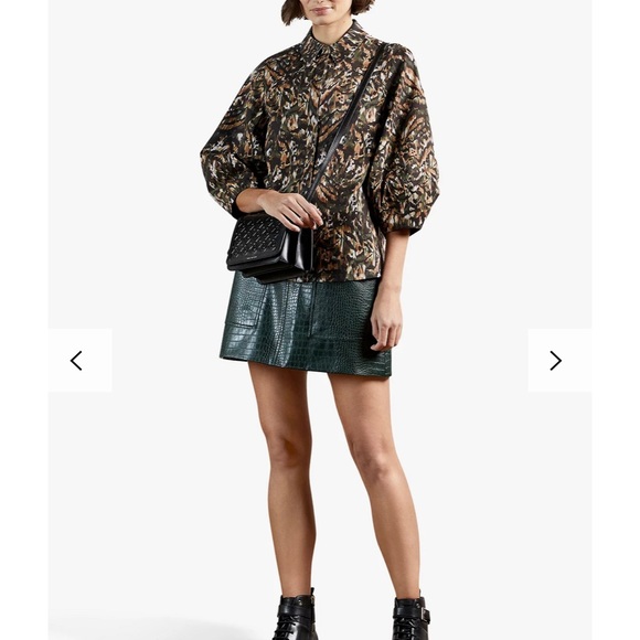 NWT Ted Baker London Evrett Lantern Sleeve Jungle Print Top, Khaki/Multi Size 4